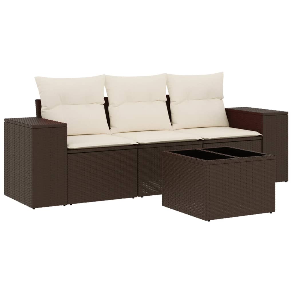 sofasæt til haven 4 dele med hynder polyrattan brun