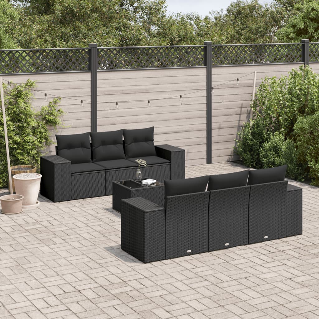 sofasæt til haven 7 dele med hynder polyrattan sort