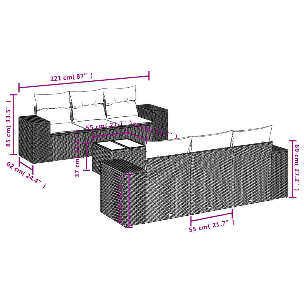 sofasæt til haven 7 dele med hynder polyrattan beige