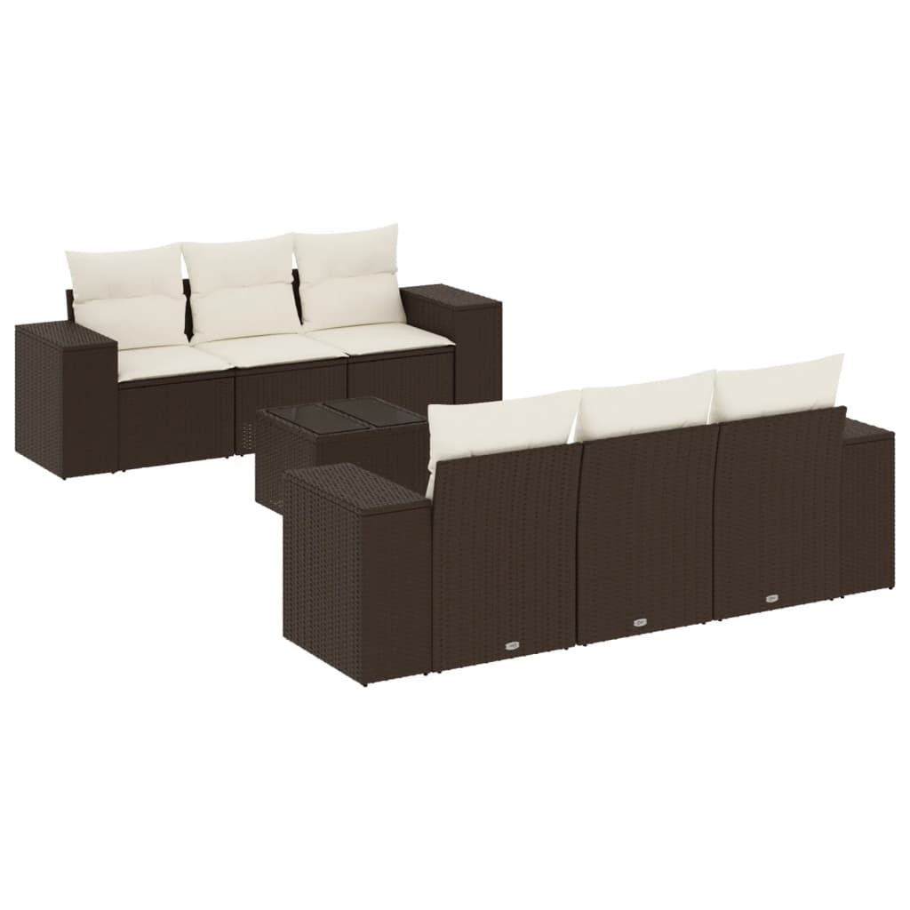 sofasæt til haven 7 dele med hynder polyrattan brun