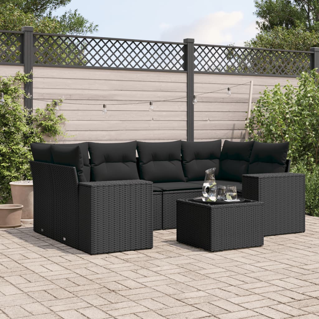 sofasæt til haven 7 dele med hynder polyrattan sort
