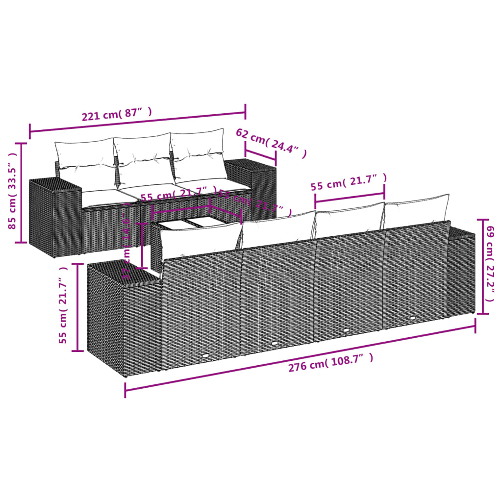 sofasæt til haven 8 dele med hynder polyrattan grå