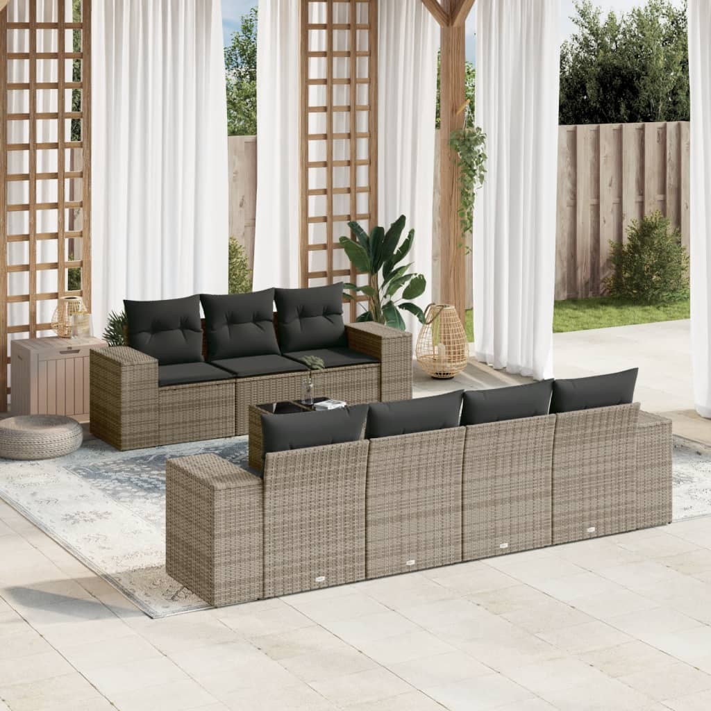 sofasæt til haven 8 dele med hynder polyrattan grå