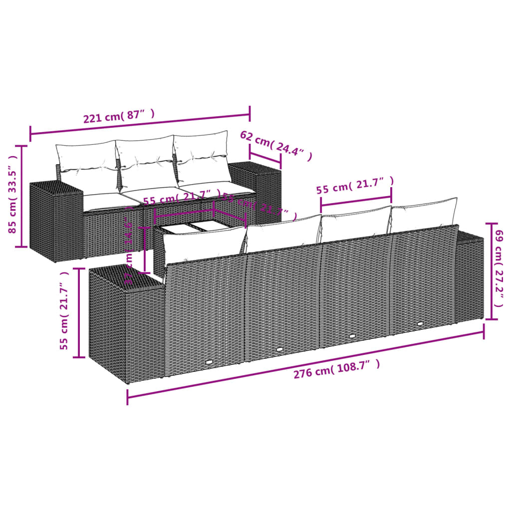 sofasæt til haven 8 dele med hynder polyrattan lysegrå