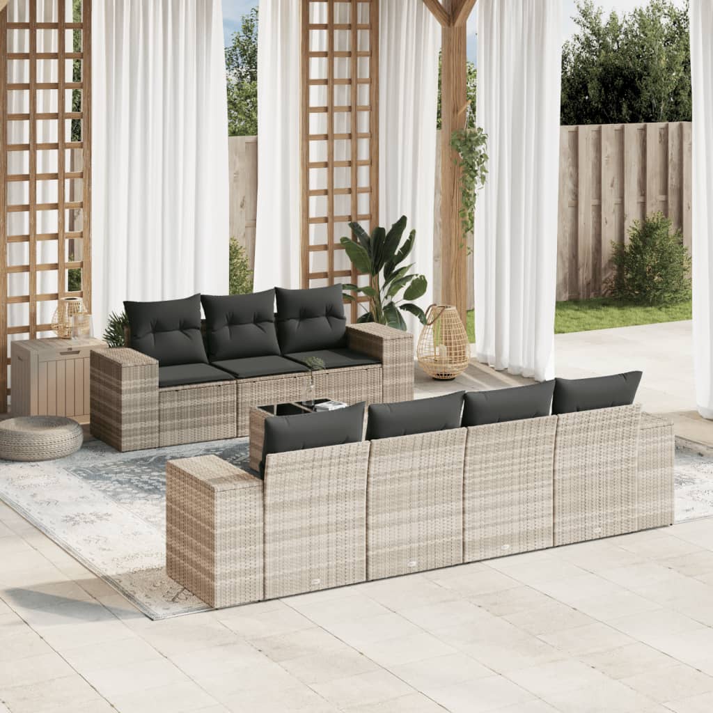 sofasæt til haven 8 dele med hynder polyrattan lysegrå