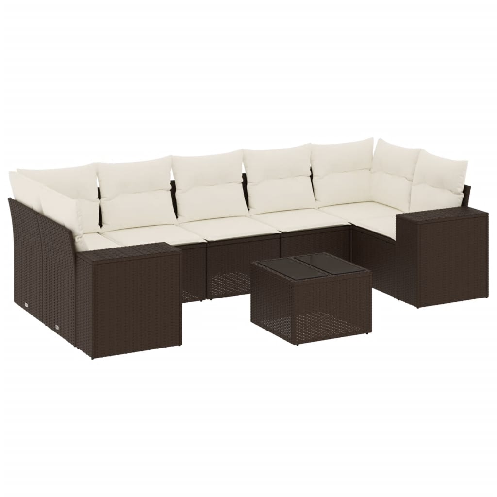 sofasæt til haven 8 dele med hynder polyrattan brun