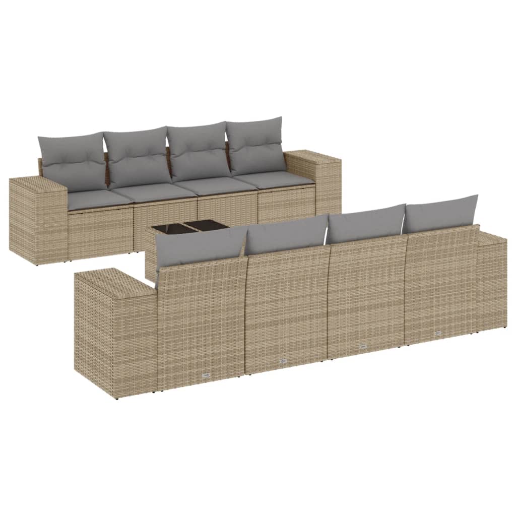 sofasæt til haven 9 dele med hynder polyrattan beige