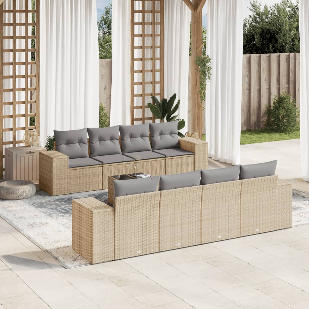 sofasæt til haven 9 dele med hynder polyrattan beige