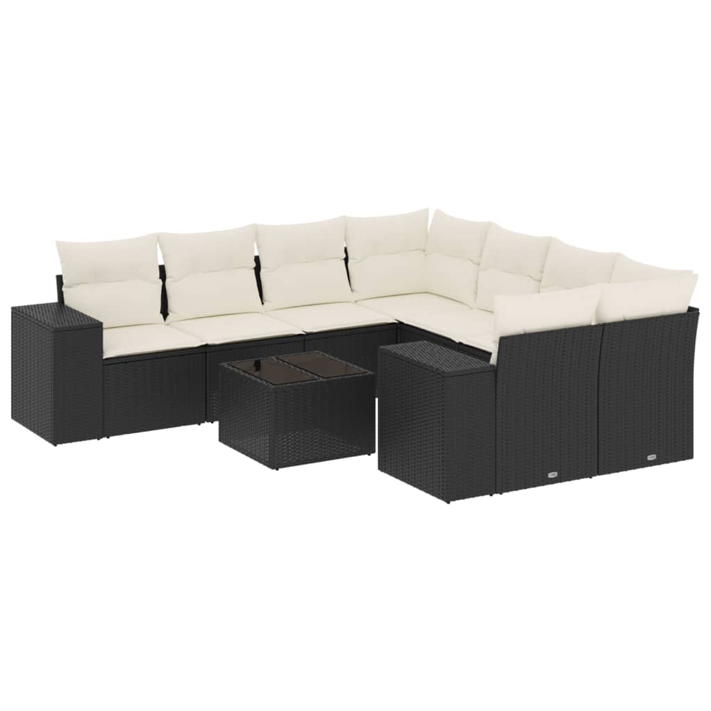 sofasæt til haven 9 dele med hynder polyrattan sort