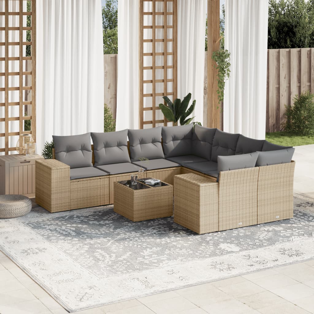 sofasæt til haven 9 dele med hynder polyrattan beige