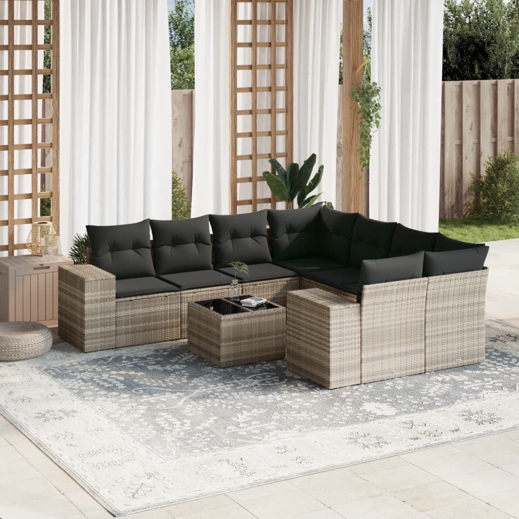 sofasæt til haven 9 dele med hynder polyrattan lysegrå