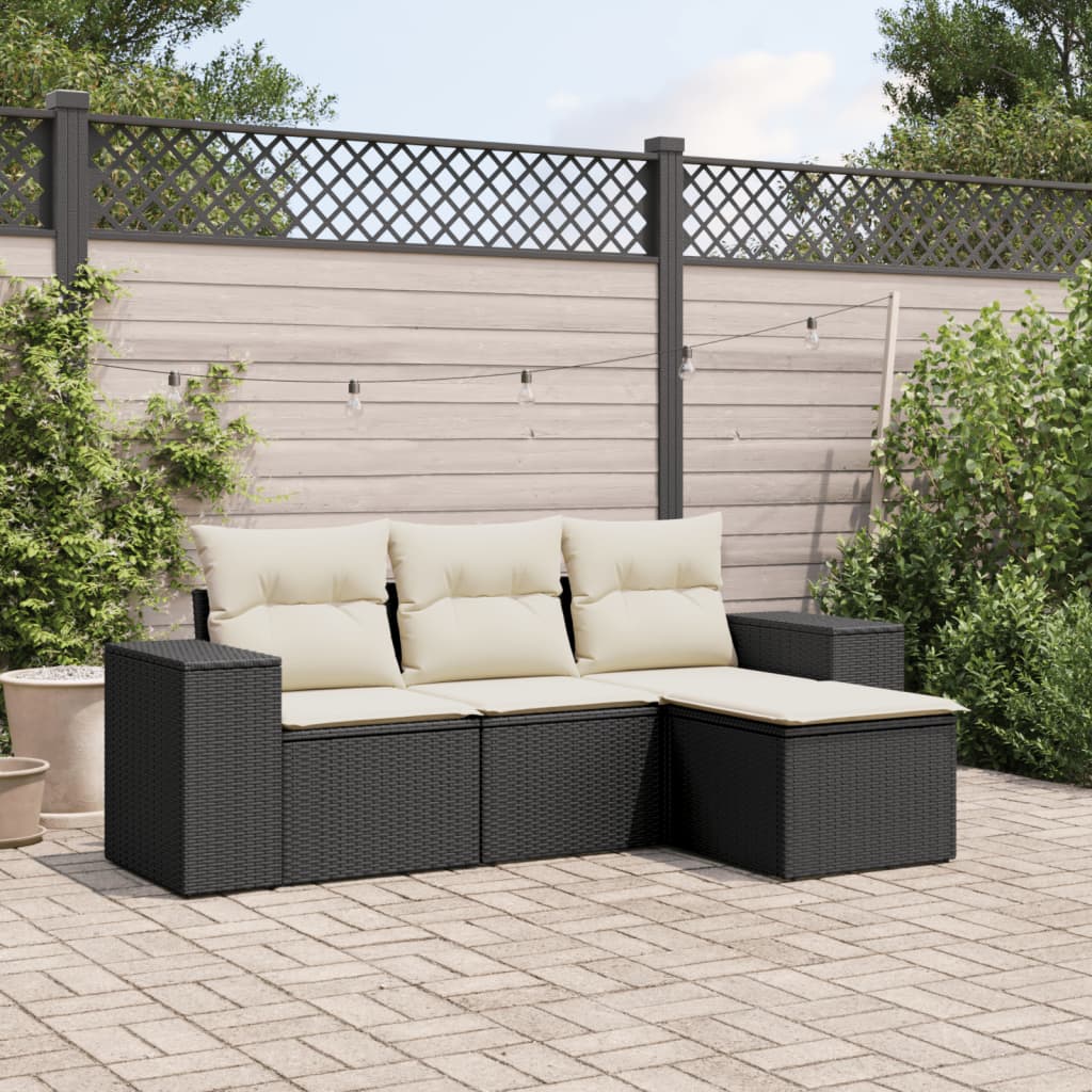 sofasæt til haven 4 dele med hynder polyrattan sort