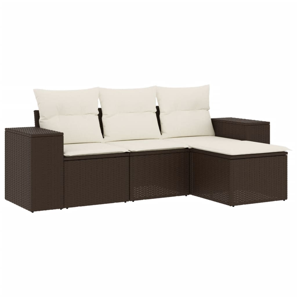 sofasæt til haven 4 dele med hynder polyrattan brun