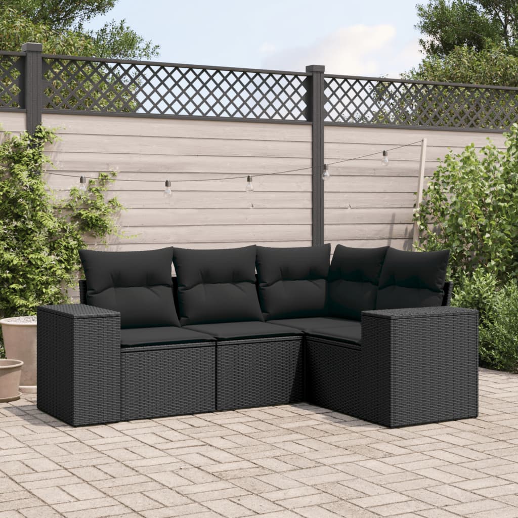 sofasæt til haven 4 dele med hynder polyrattan sort