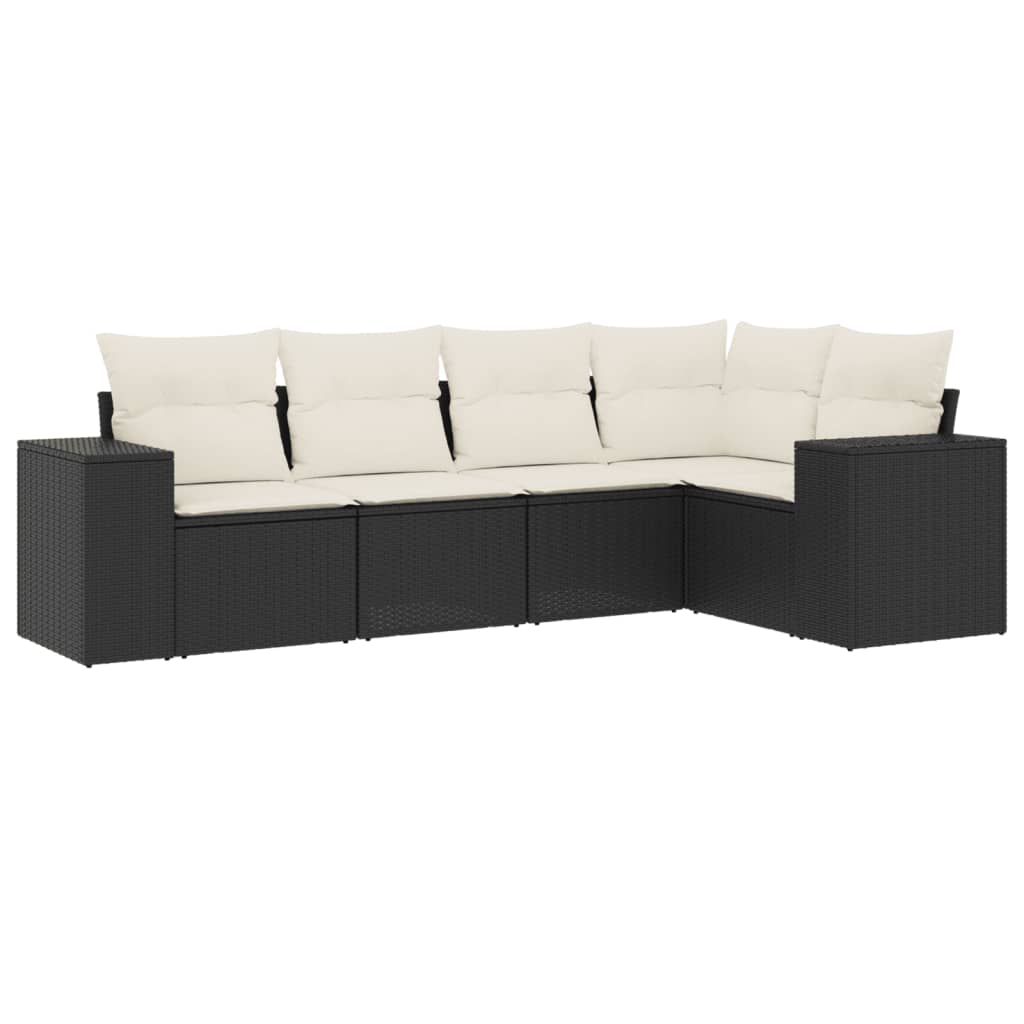 sofasæt til haven 5 dele med hynder polyrattan sort