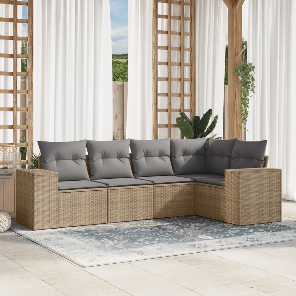 sofasæt til haven 5 dele med hynder polyrattan beige