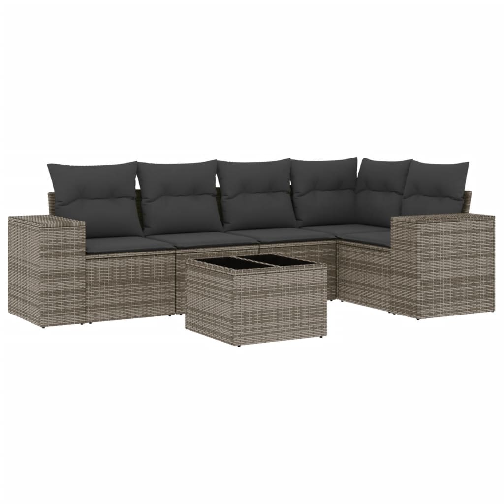 sofasæt til haven 6 dele med hynder polyrattan grå
