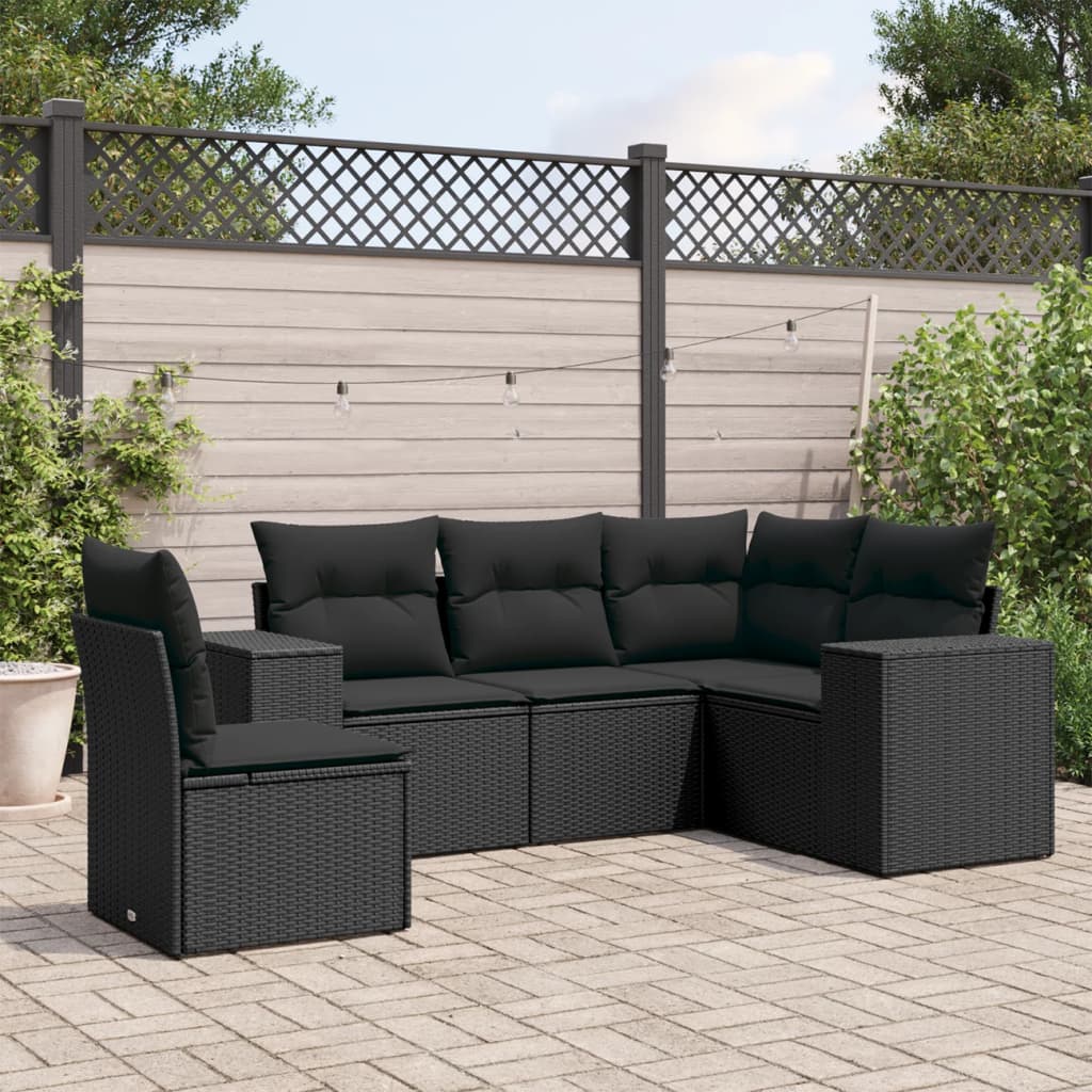 sofasæt til haven 5 dele med hynder polyrattan sort