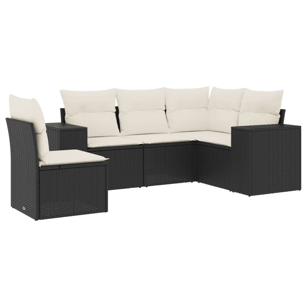 sofasæt til haven 5 dele med hynder polyrattan sort