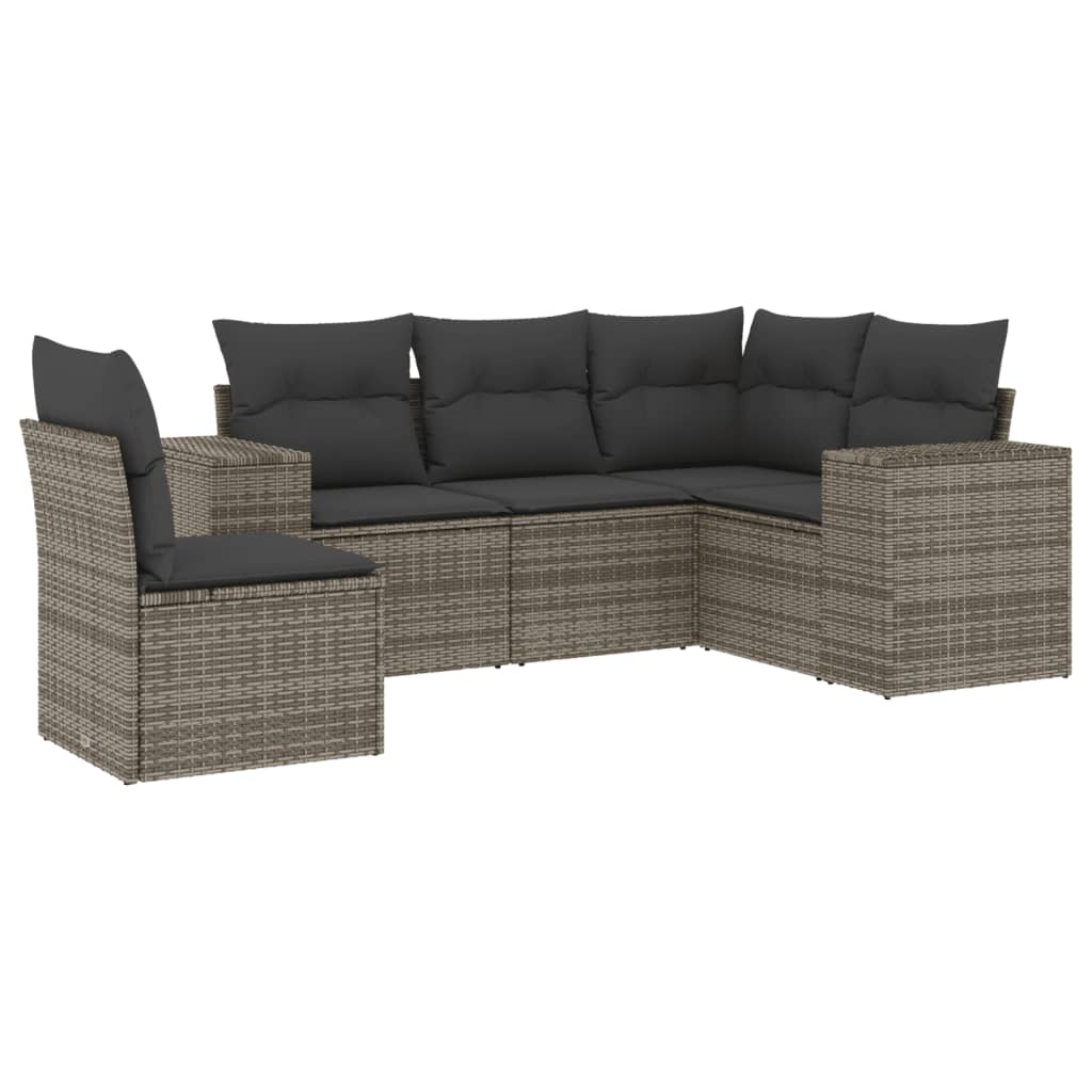 sofasæt 5 dele med hynder polyrattan grå