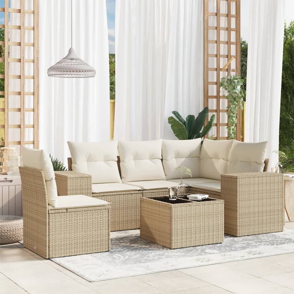 sofasæt til haven 6 dele med hynder polyrattan beige