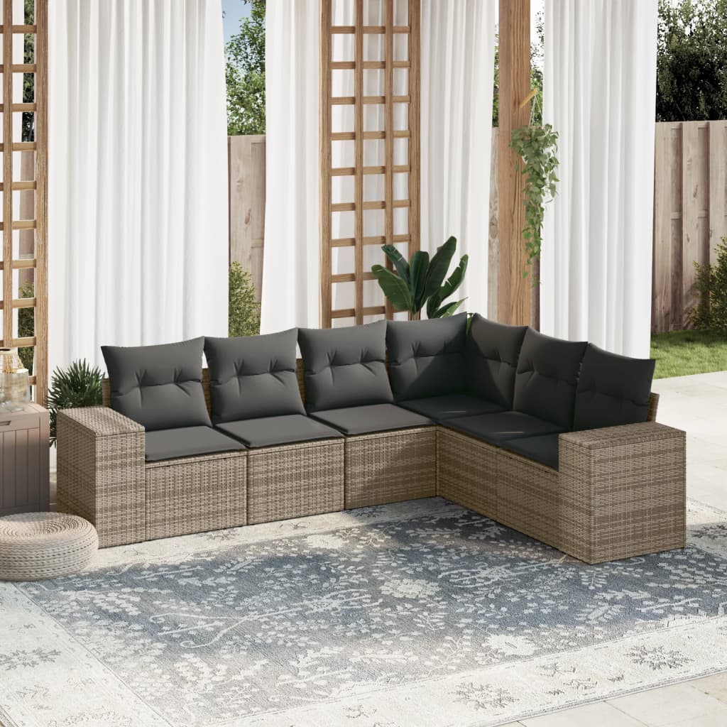 sofasæt til haven 6 dele med hynder polyrattan grå