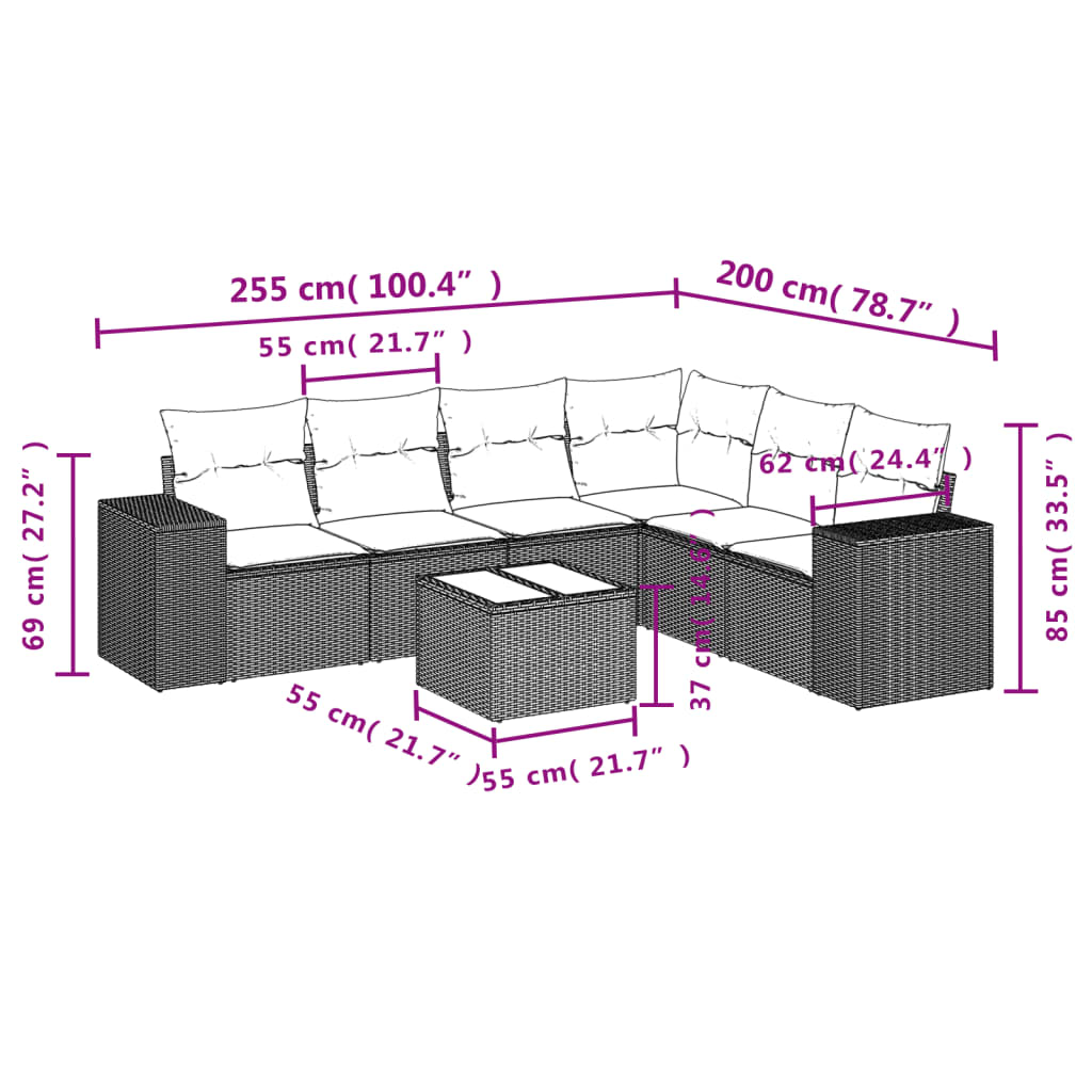 sofasæt til haven 7 dele med hynder polyrattan beige