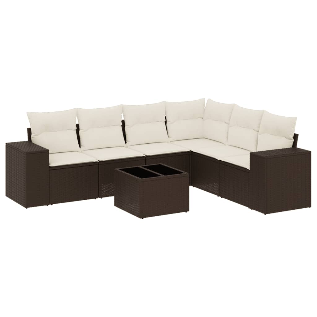 sofasæt til haven 7 dele med hynder polyrattan brun