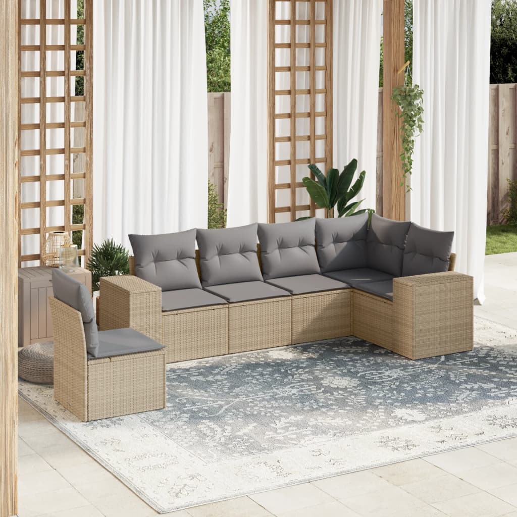 sofasæt til haven 6 dele med hynder polyrattan beige