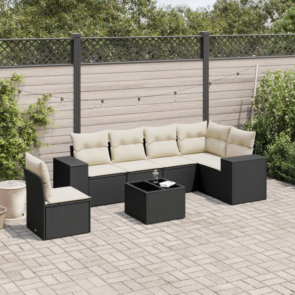 sofasæt til haven 7 dele med hynder polyrattan sort