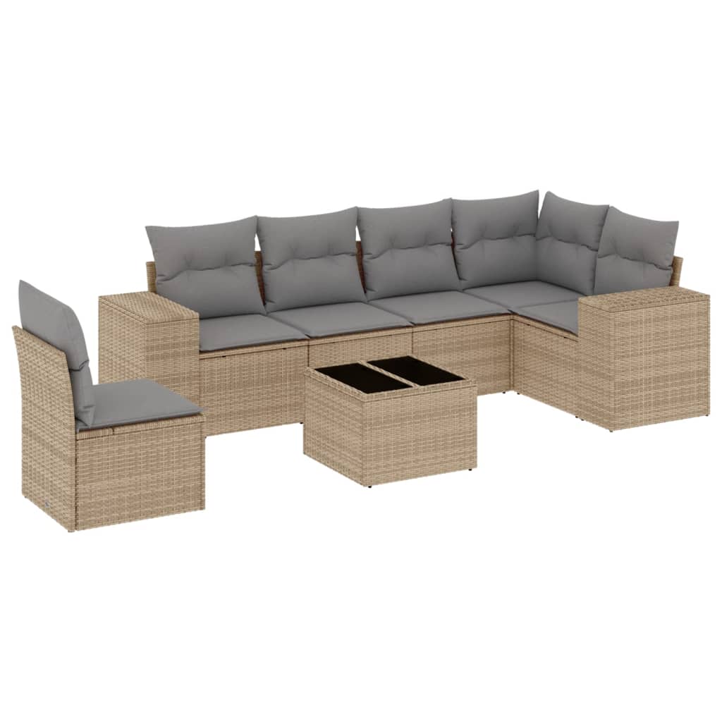 sofasæt til haven 7 dele med hynder polyrattan beige