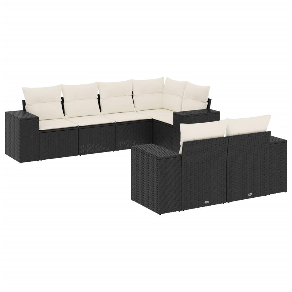 sofasæt til haven 7 dele med hynder polyrattan sort