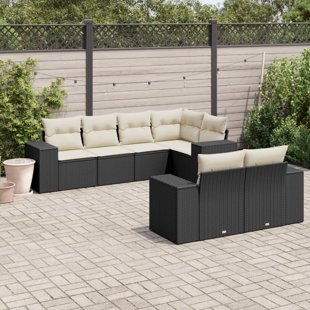 sofasæt til haven 7 dele med hynder polyrattan sort
