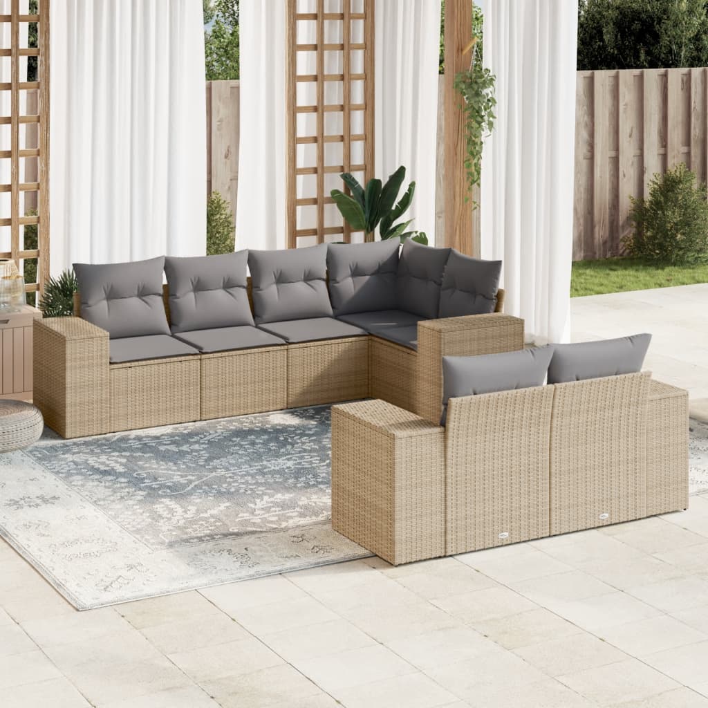 sofasæt til haven 7 dele med hynder polyrattan beige
