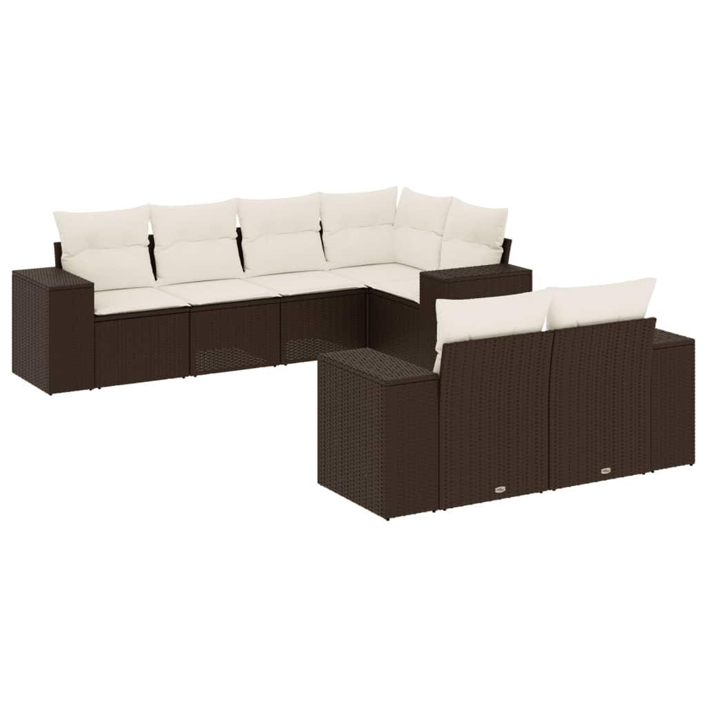 sofasæt til haven 7 dele med hynder polyrattan brun