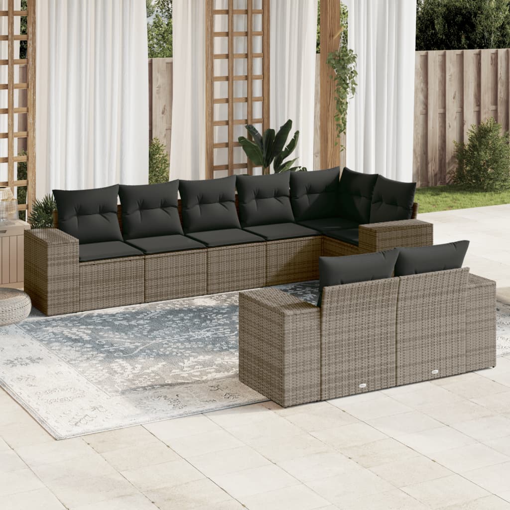 sofasæt til haven 8 dele med hynder polyrattan grå