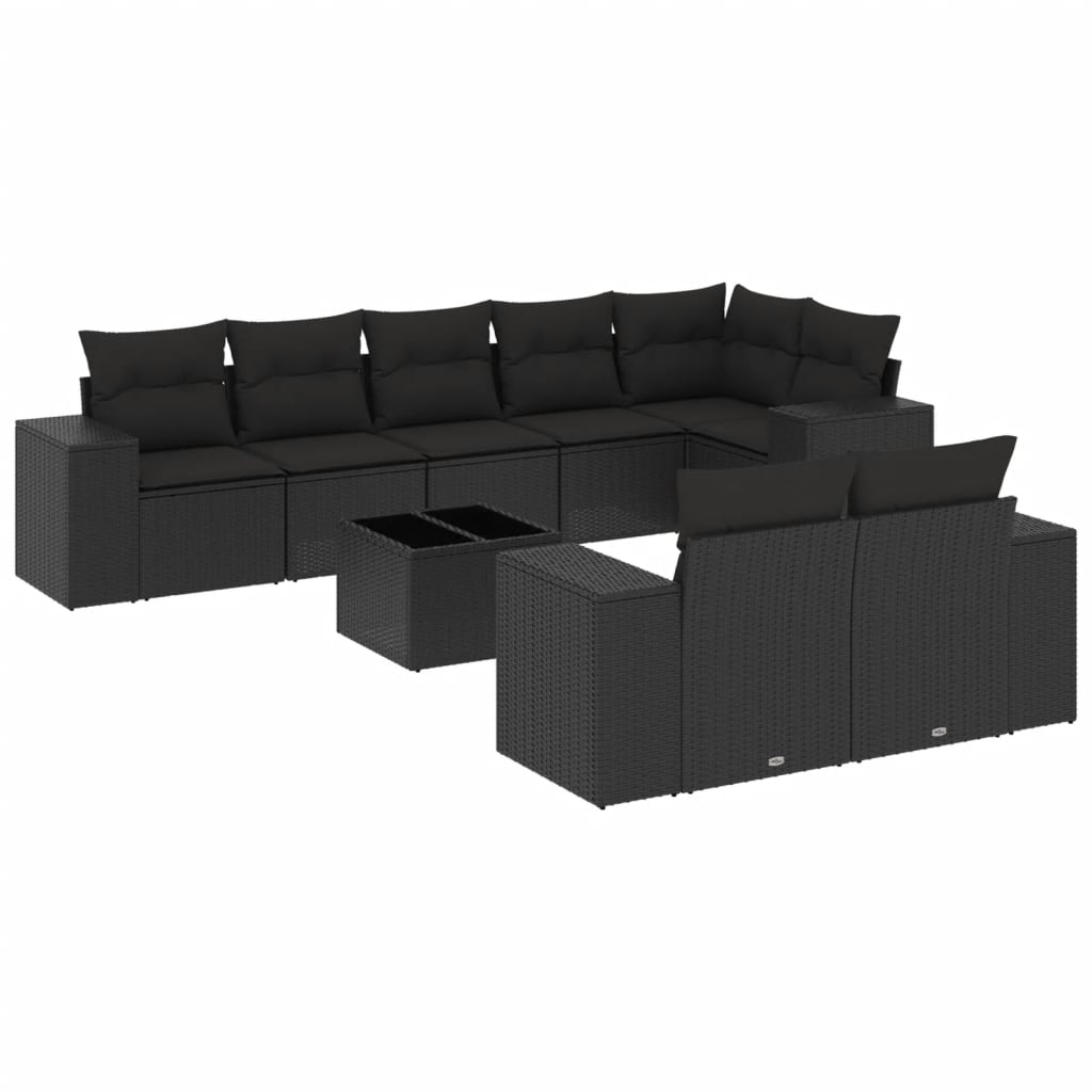 sofasæt til haven 9 dele med hynder polyrattan sort