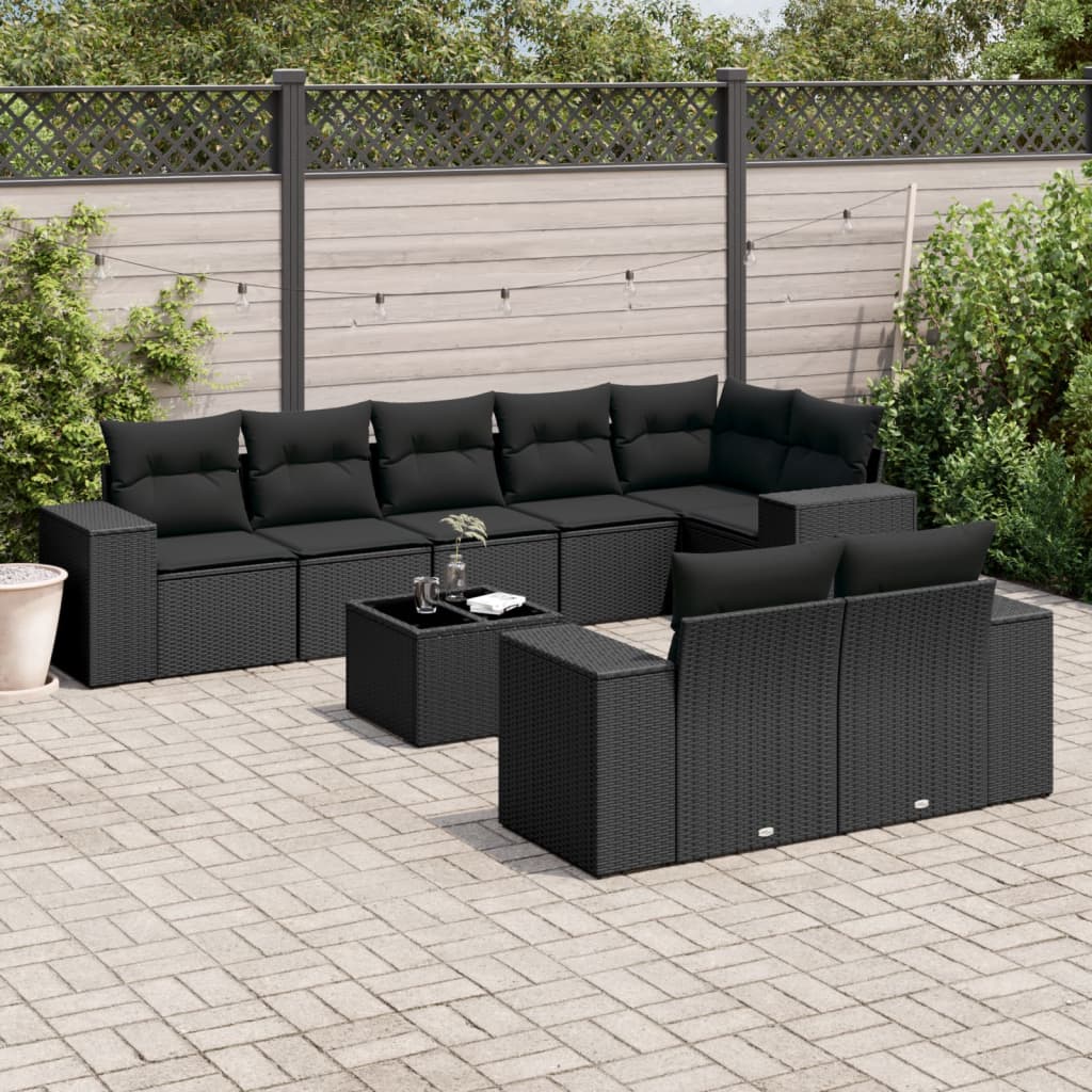 sofasæt til haven 9 dele med hynder polyrattan sort