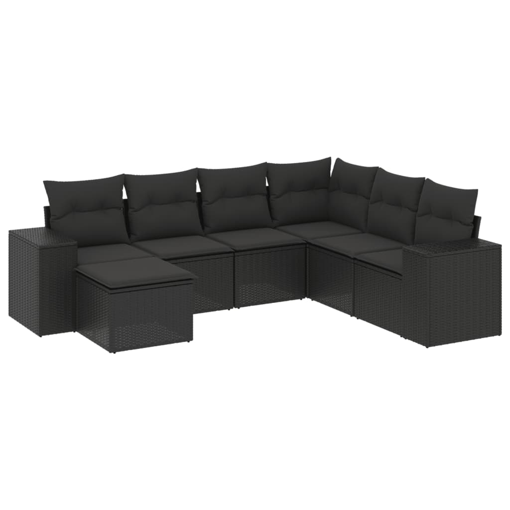 sofasæt til haven 7 dele med hynder polyrattan sort