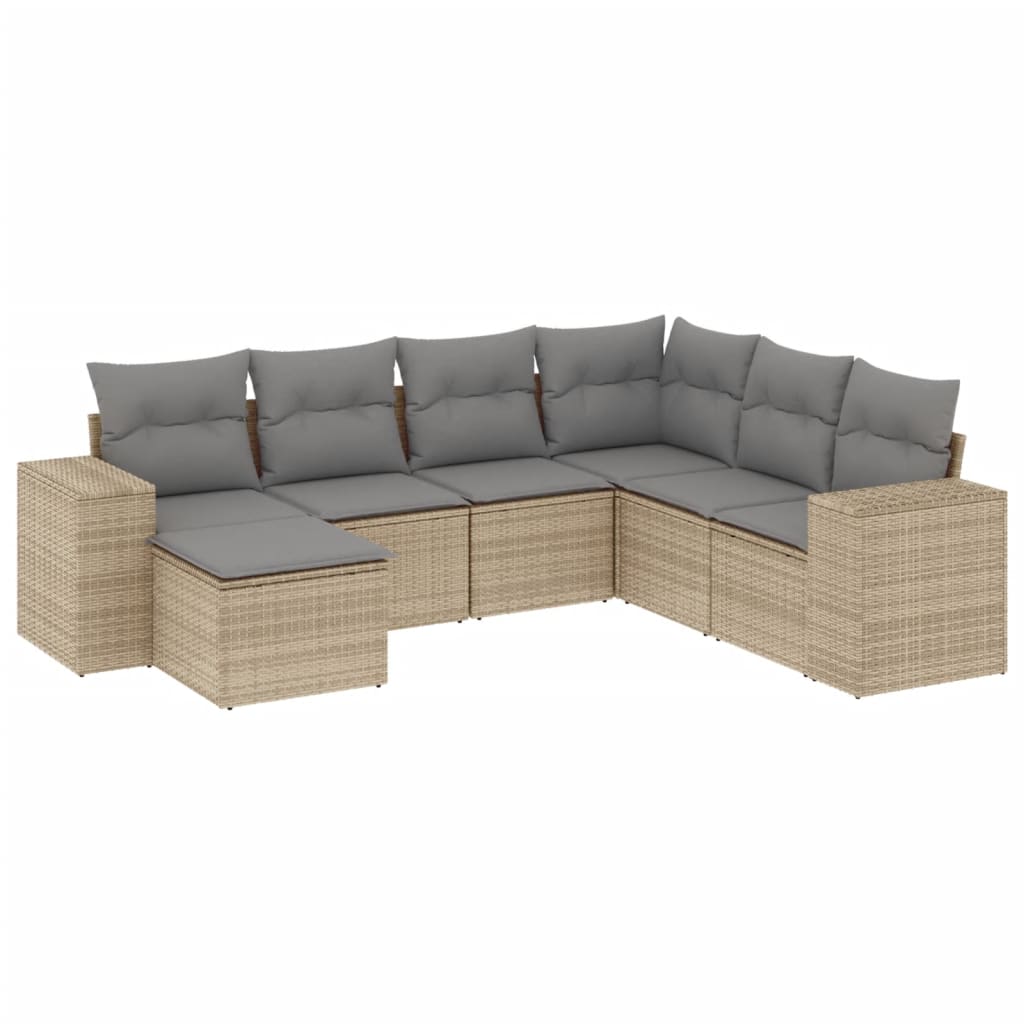 sofasæt til haven 7 dele med hynder polyrattan beige