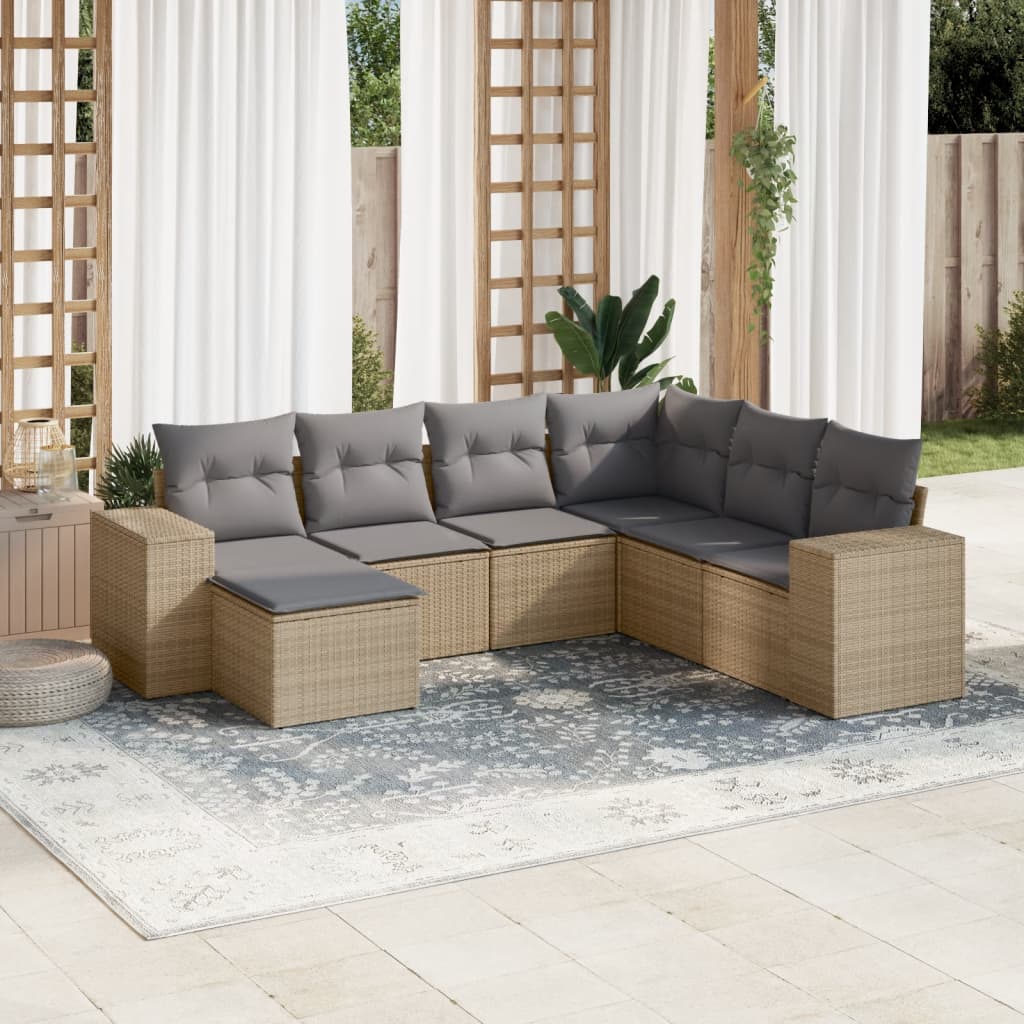 sofasæt til haven 7 dele med hynder polyrattan beige