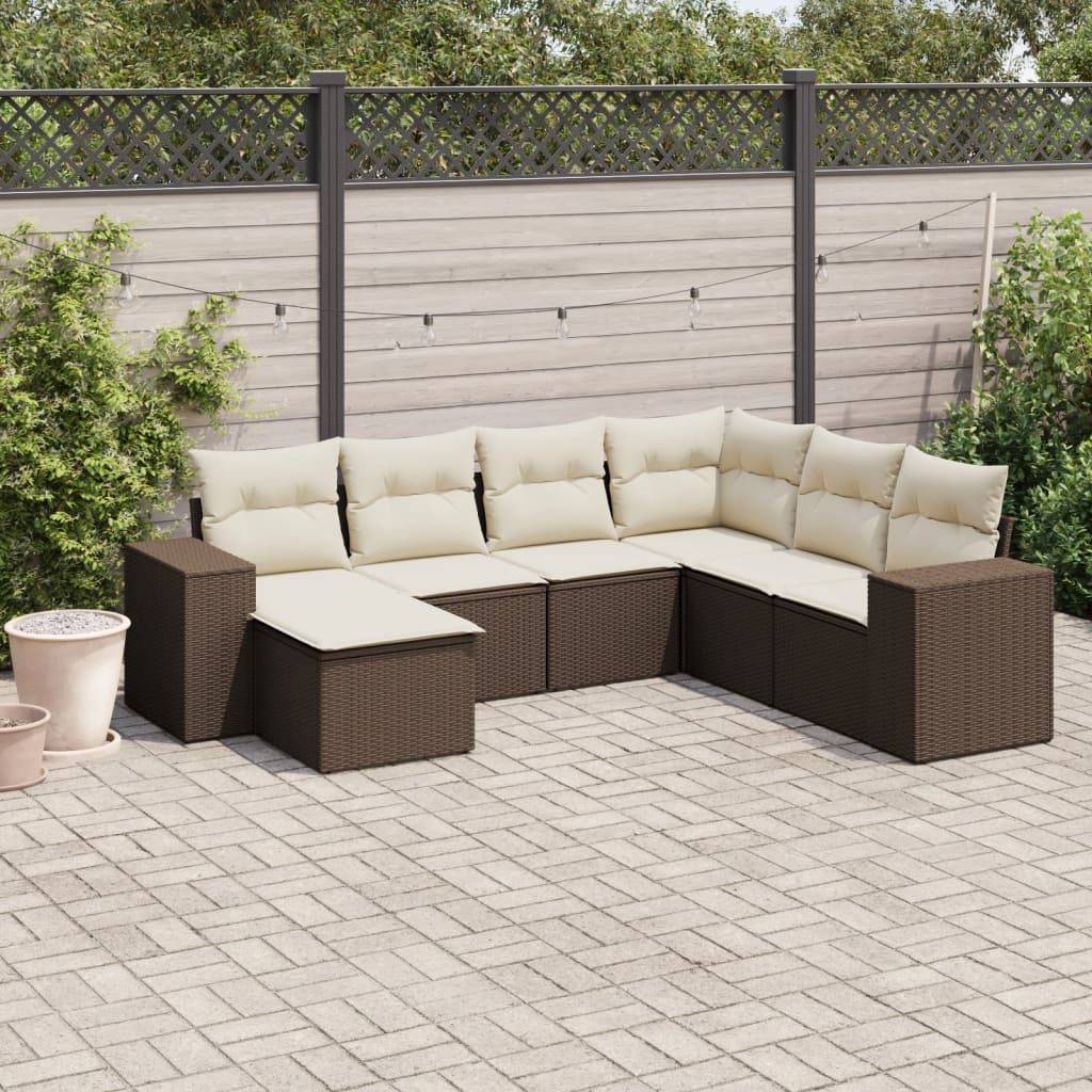 sofasæt til haven 7 dele med hynder polyrattan brun