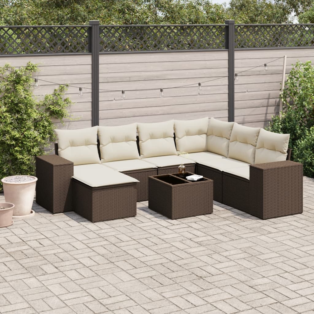 sofasæt til haven 8 dele med hynder polyrattan brun