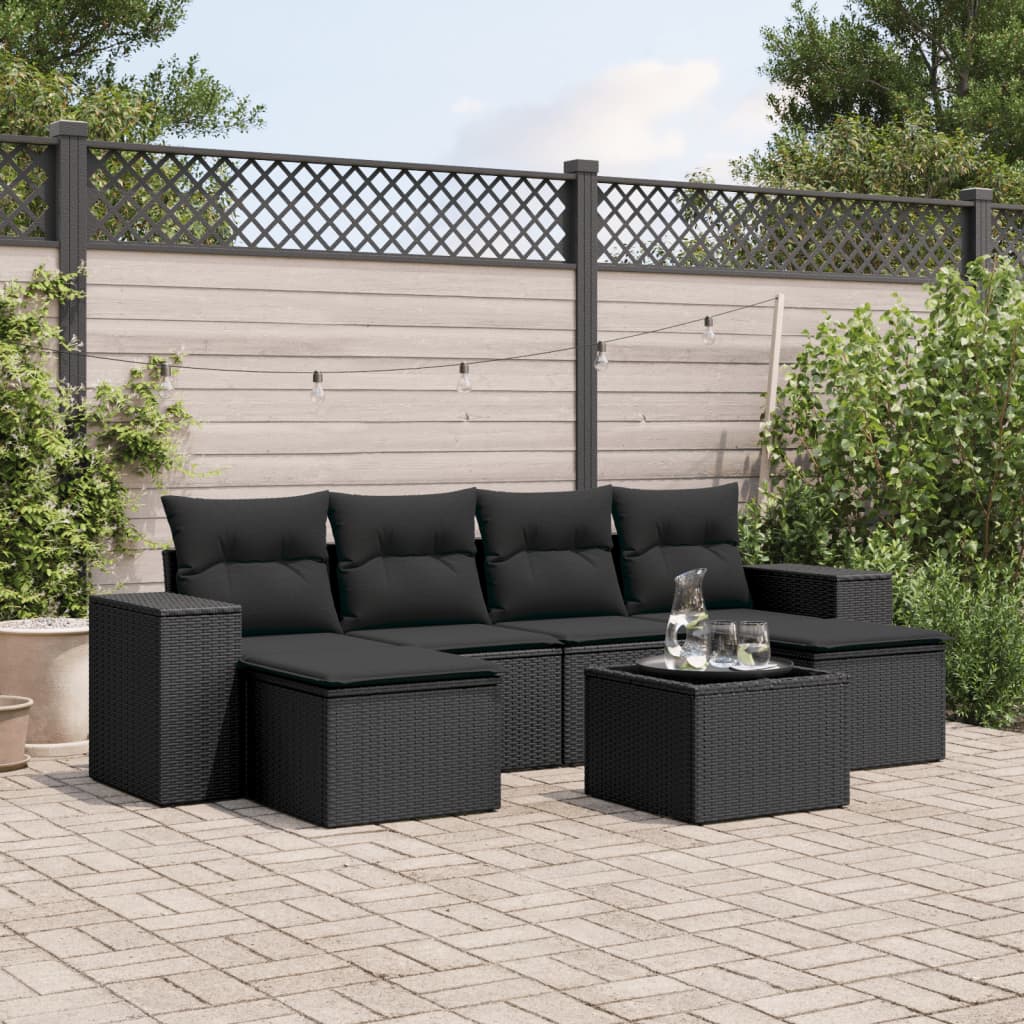 sofasæt til haven 7 dele med hynder polyrattan sort