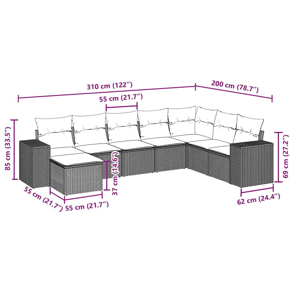sofasæt til haven 8 dele med hynder polyrattan sort