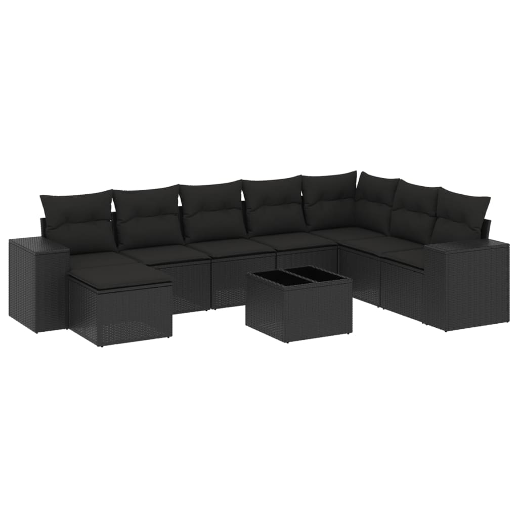sofasæt til haven 9 dele med hynder polyrattan sort
