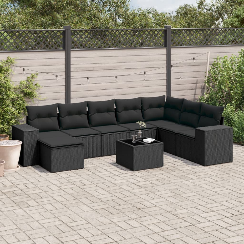 sofasæt til haven 9 dele med hynder polyrattan sort