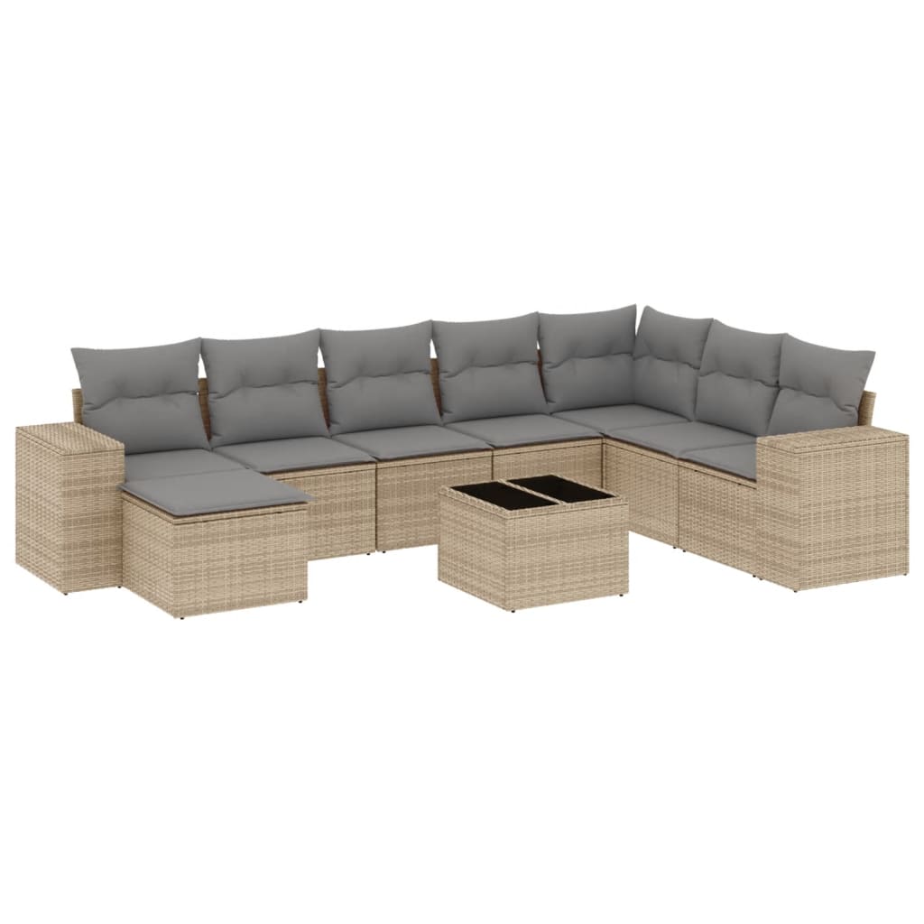 sofasæt til haven 9 dele med hynder polyrattan beige