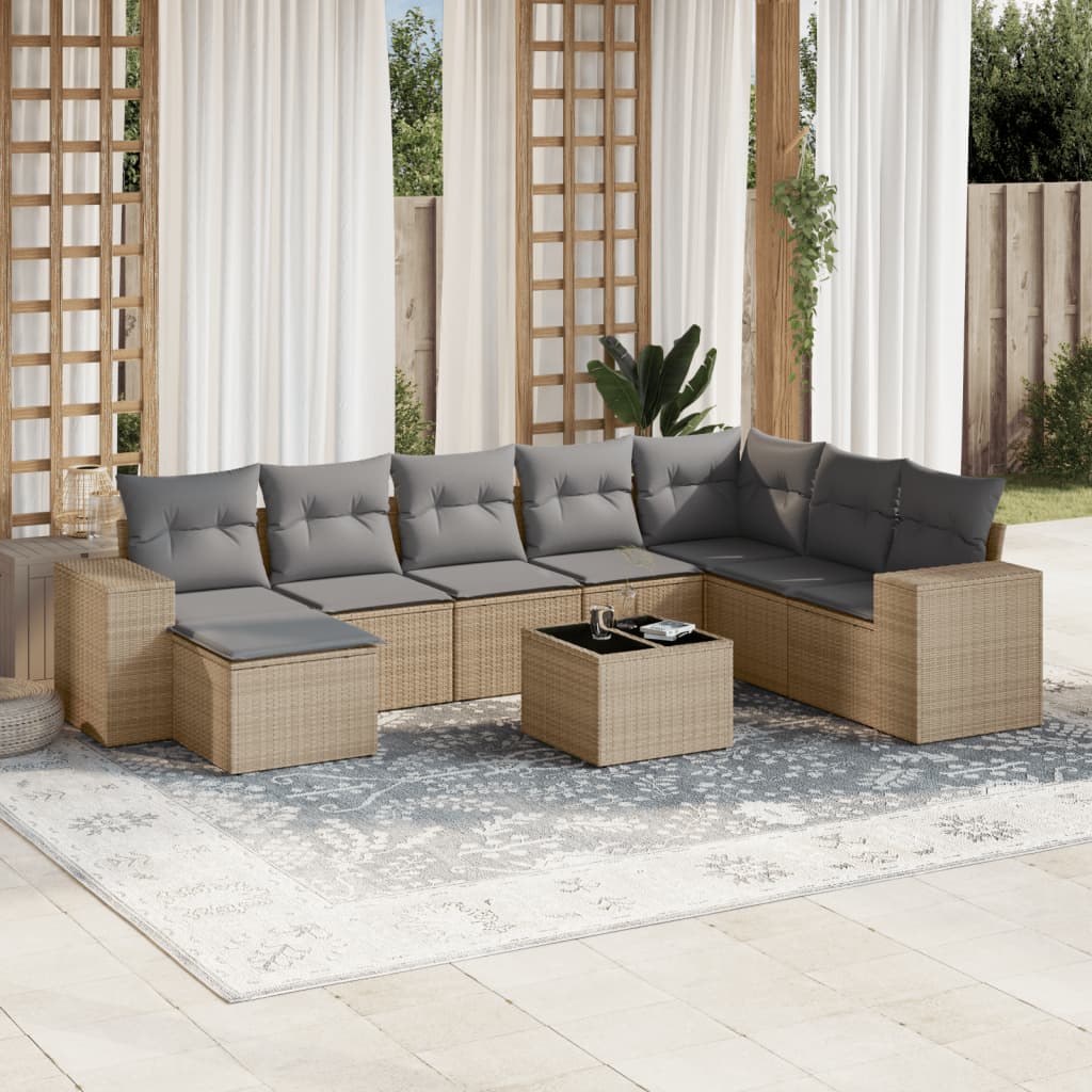 sofasæt til haven 9 dele med hynder polyrattan beige
