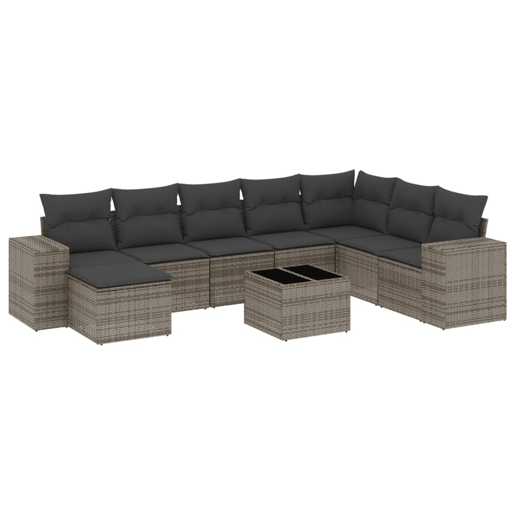 sofasæt til haven 9 dele med hynder polyrattan grå